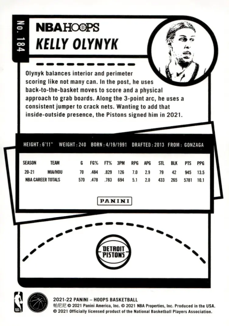2021-22 NBA Hoops #184 Kelly Olynyk – Winter (back)
