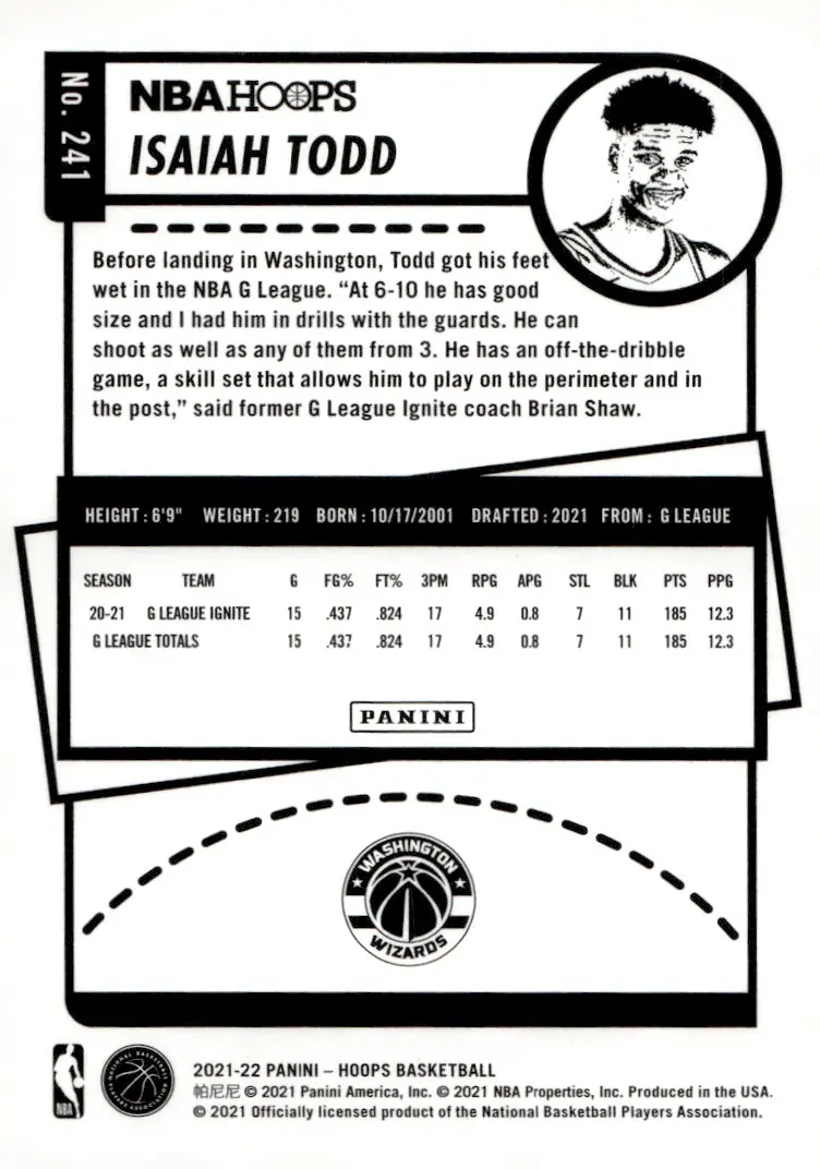 2021-22 NBA Hoops #241 Isaiah Todd (back)