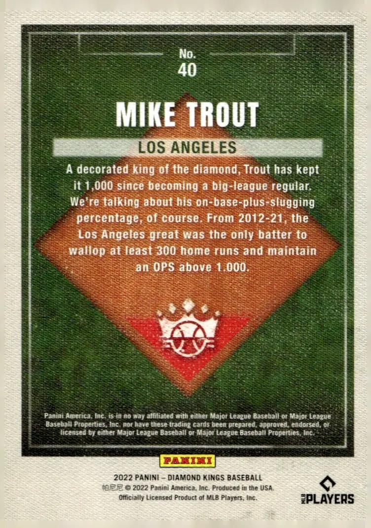 2022 Diamond Kings #40 Mike Trout (back)