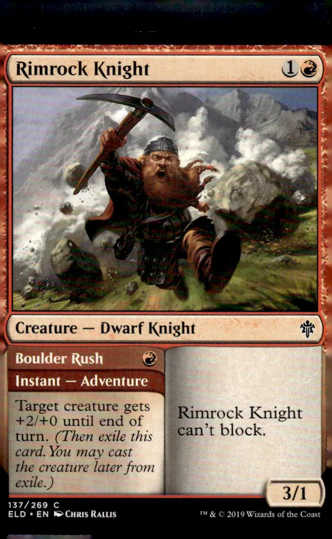 2019 Magic: The Gathering - Throne of Eldraine (ELD) #137/269 Rimrock Knight // Boulder Rush (front)