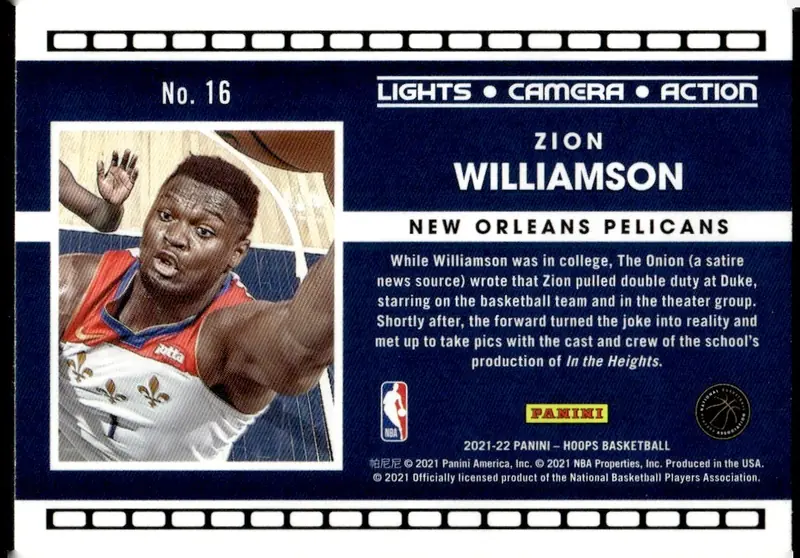 2021-22 NBA Hoops #16 Zion Williamson (back)