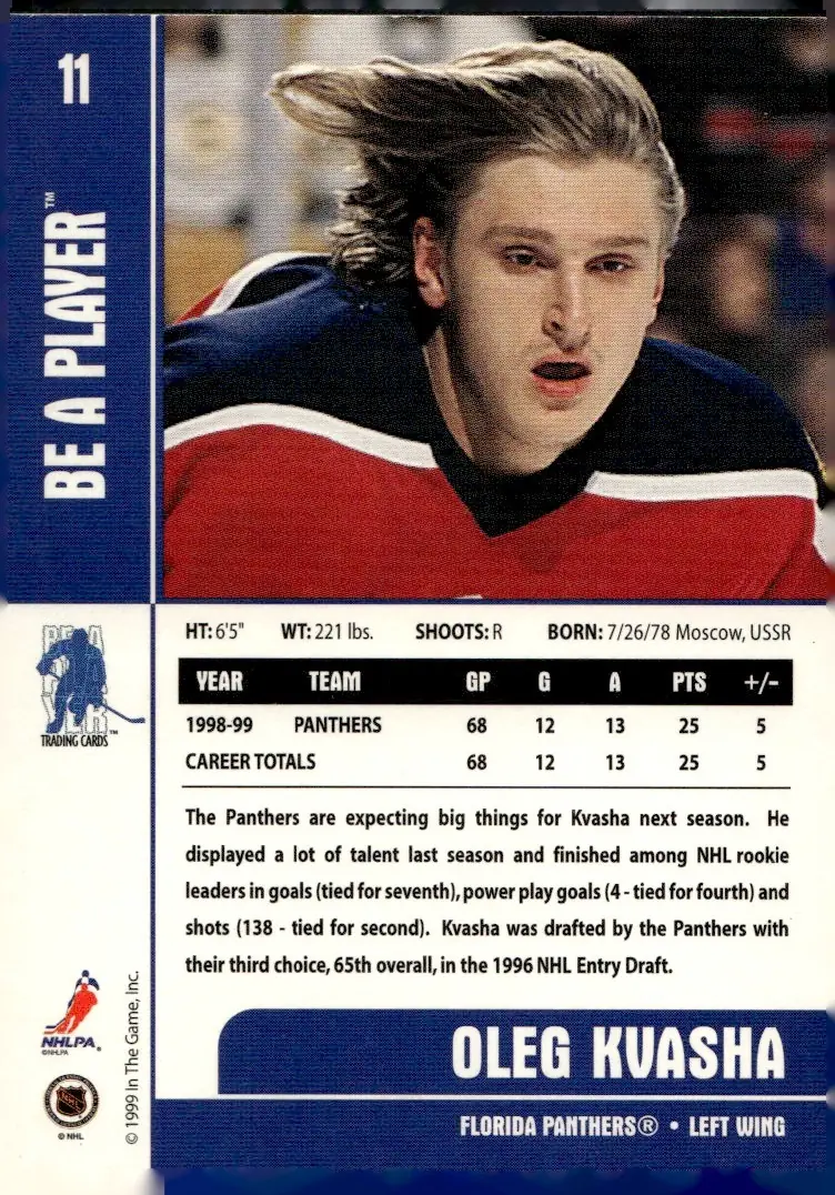 1999-00 Be A Player Memorabilia #11 Oleg Kvasha (back)