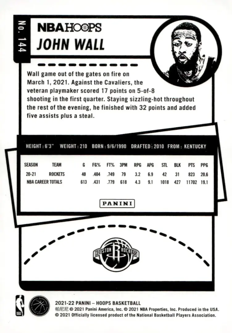 2021-22 NBA Hoops #144 John Wall (back)