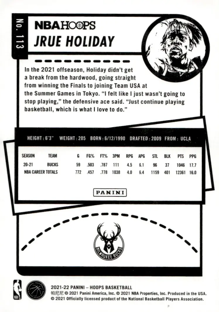 2021-22 NBA Hoops #113 Jrue Holiday (back)