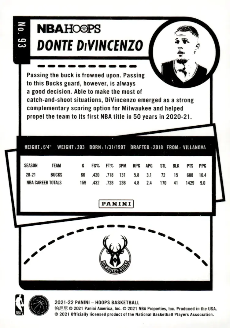 2021-22 NBA Hoops #93 Donte DiVincenzo (back)