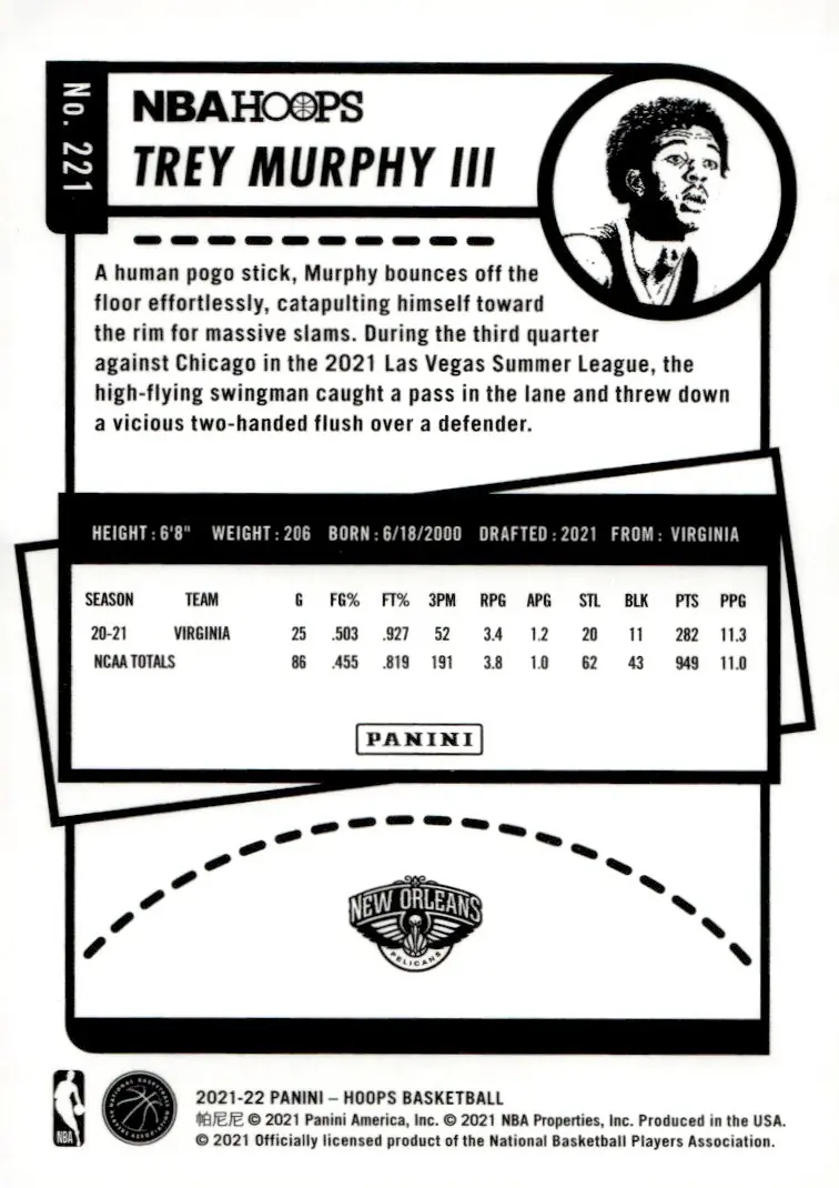 2021-22 NBA Hoops #221 Trey Murphy III (back)