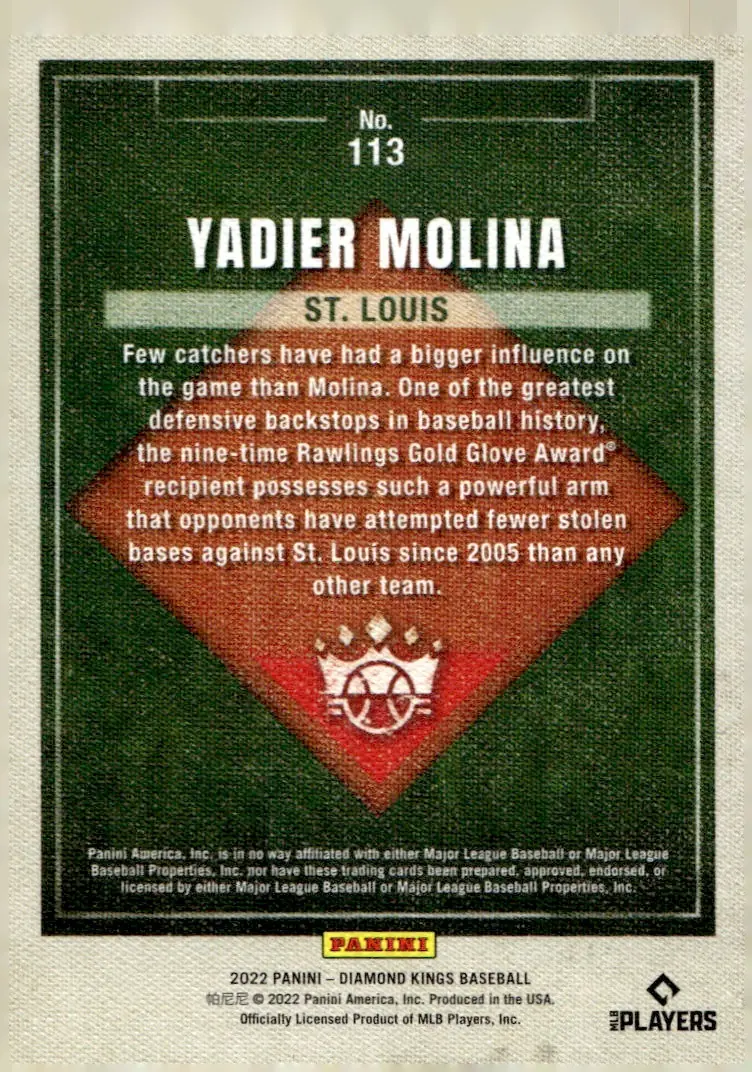 2022 Diamond Kings #113 Yadier Molina (back)