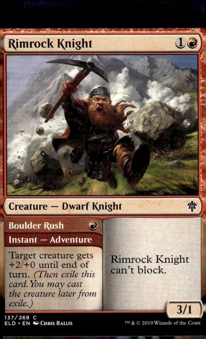 2019 Throne of Eldraine (ELD) #137/269 Rimrock Knight // Boulder Rush (front)