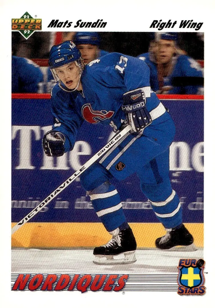 1991-92 Upper Deck #E13 Mats Sundin – English (front)