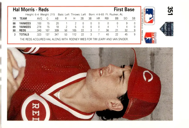 1991 Upper Deck #351 Hal Morris (back)
