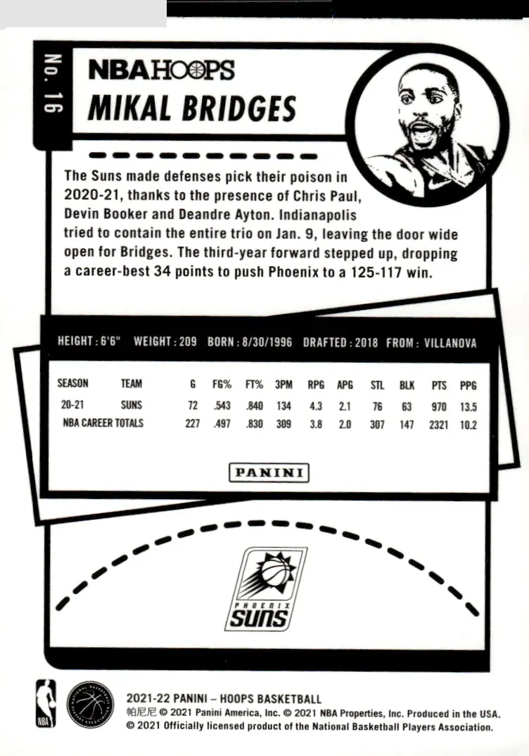 2021-22 NBA Hoops #16 Mikal Bridges (back)