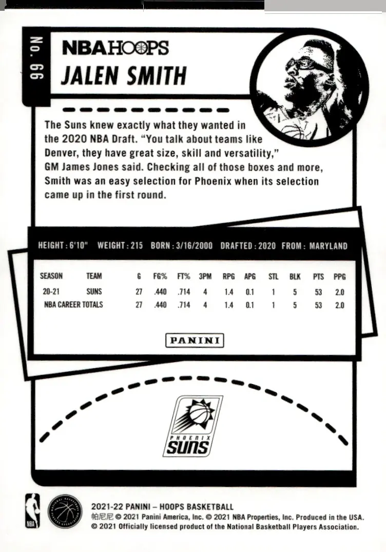 2021-22 NBA Hoops #66 Jalen Smith (back)