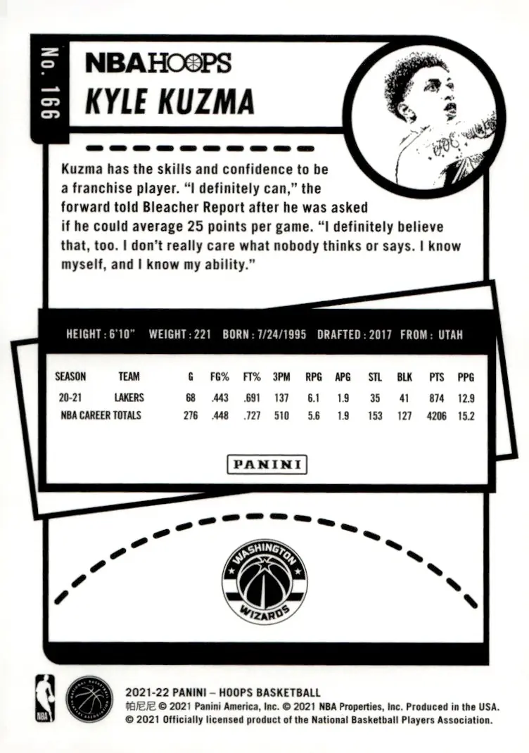 2021-22 NBA Hoops #166 Kyle Kuzma (back)