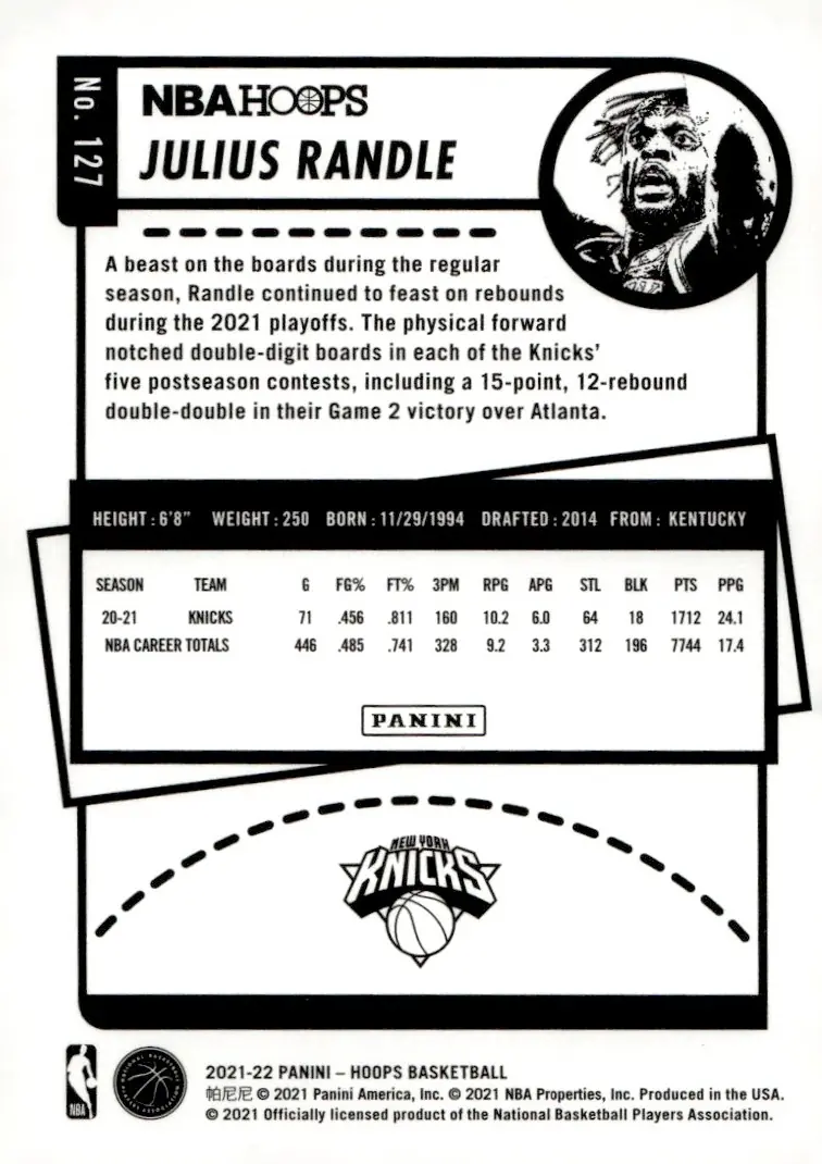 2021-22 NBA Hoops #127 Julius Randle (back)