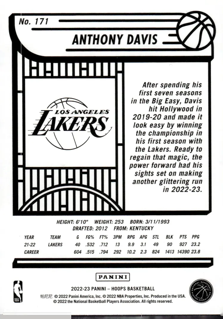 2022-23 NBA Hoops #171 Anthony Davis (back)