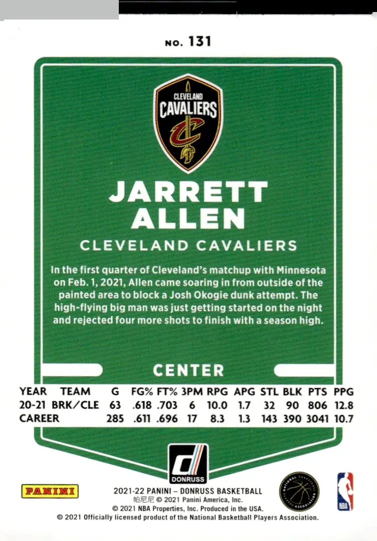 2021-22 Donruss #131 Jarrett Allen (back)