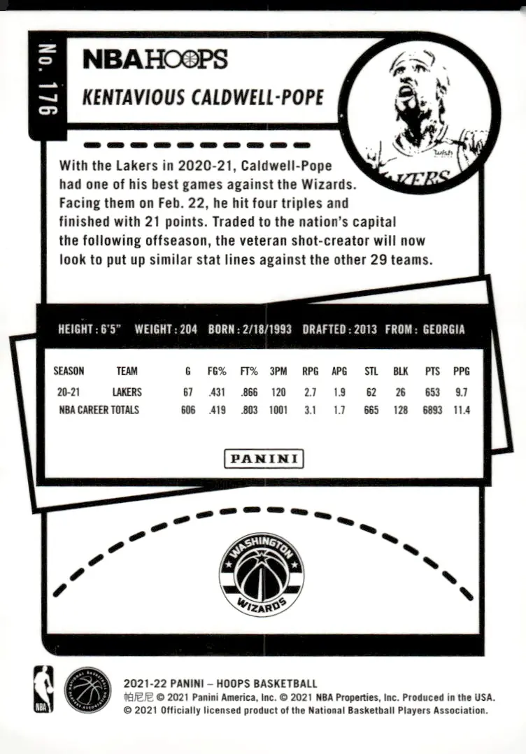 2021-22 NBA Hoops #176 Kentavious Caldwell-Pope (back)