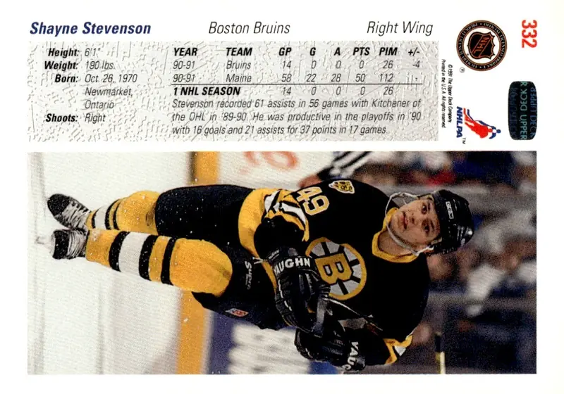 1991-92 Upper Deck #332 Shayne Stevenson (back)