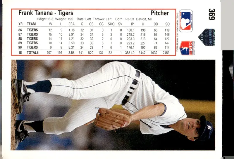 1991 Upper Deck #369 Frank Tanana (back)