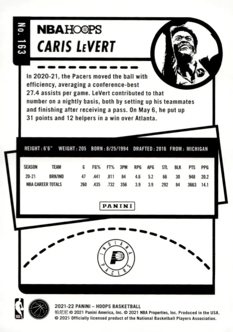 2021-22 NBA Hoops #163 Caris LeVert (back)