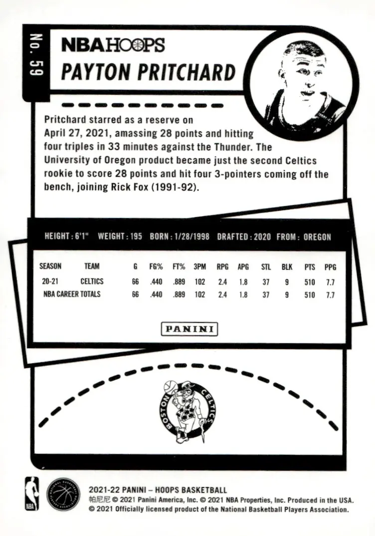 2021-22 NBA Hoops #59 Payton Pritchard (back)