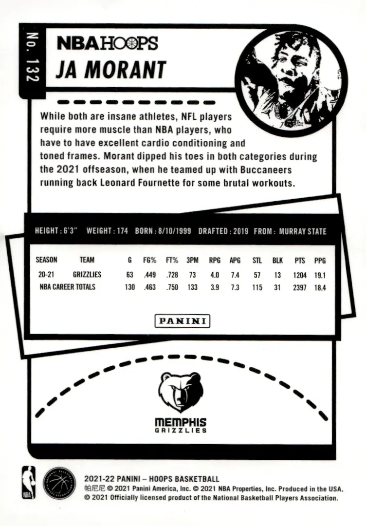 2021-22 NBA Hoops #132 Ja Morant (back)