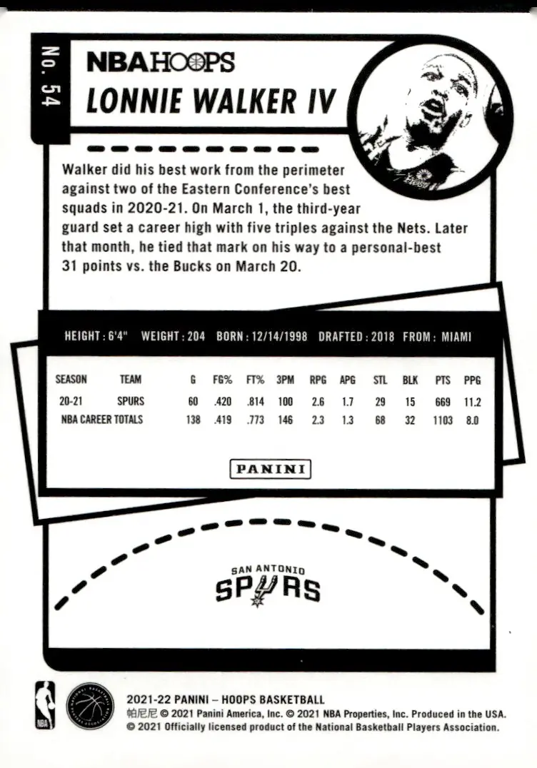 2021-22 NBA Hoops #54 Lonnie Walker IV (back)