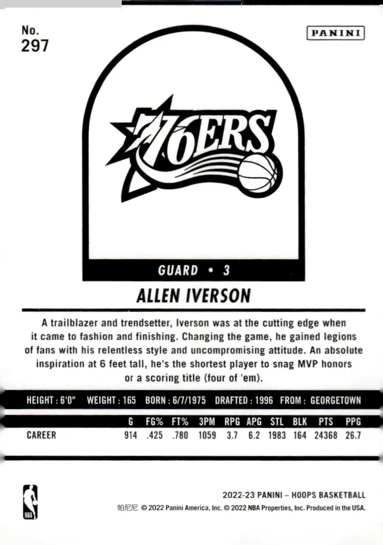 2022-23 NBA Hoops #297 Allen Iverson (back)