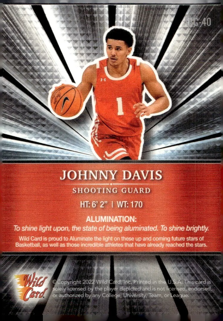 2021-22 Wild Card Alumination Basketball Edition #ABC-40 Johnny Davis (back)