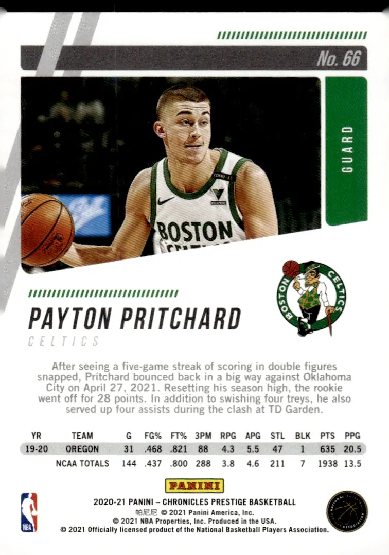 2020-21 Chronicles #66 Payton Pritchard (back)