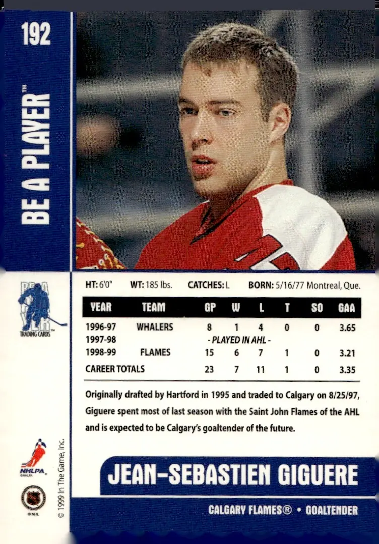 1999-00 Be A Player Memorabilia #192 Jean-Sebastien Giguere (back)