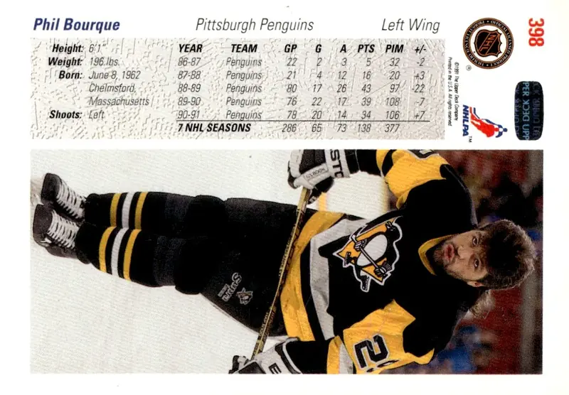 1991-92 Upper Deck #398 Phil Bourque (back)