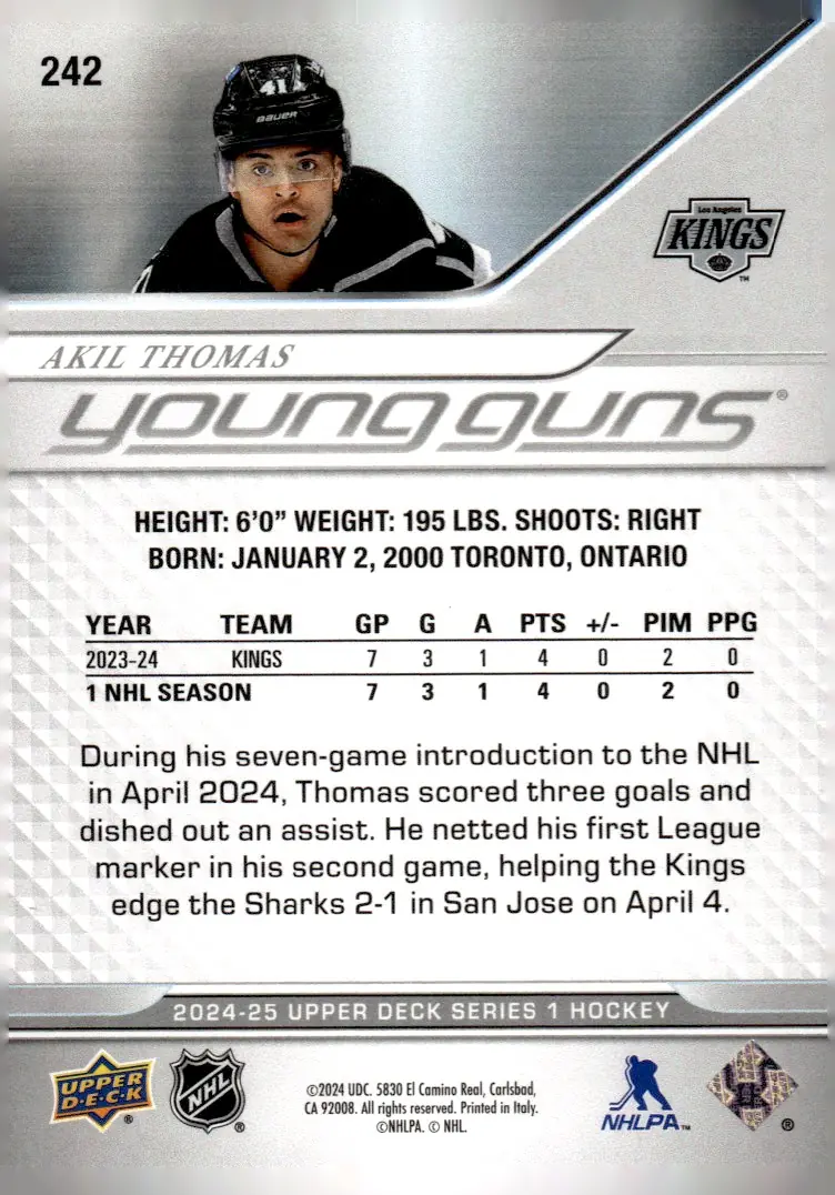 2024-25 Upper Deck Series 1 #242 Akil Thomas (back)