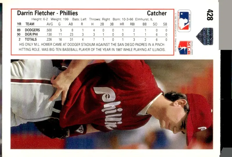 1991 Upper Deck #428 Darrin Fletcher (back)