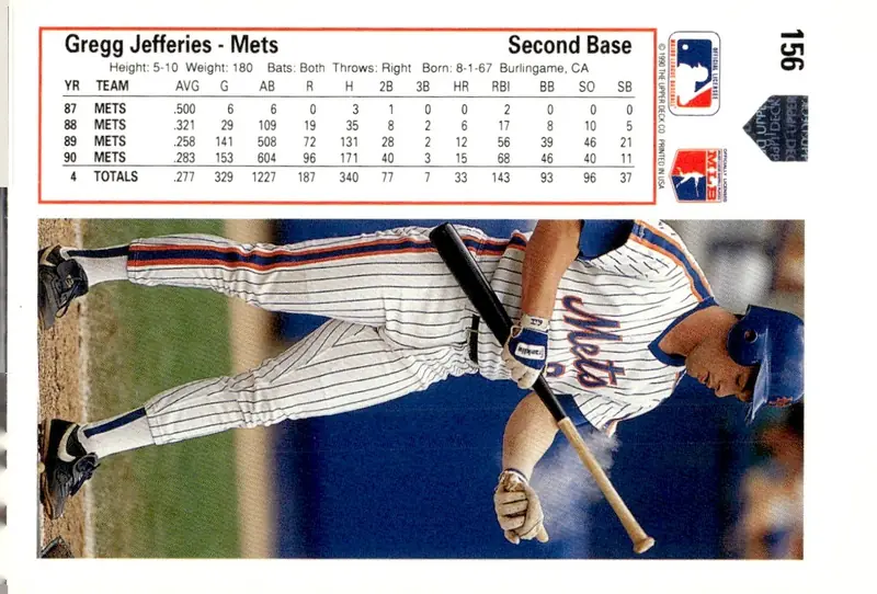 1991 Upper Deck #156 Gregg Jefferies (back)