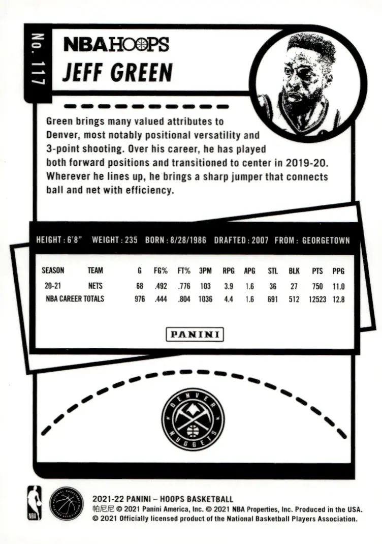 2021-22 NBA Hoops #117 Jeff Green (back)