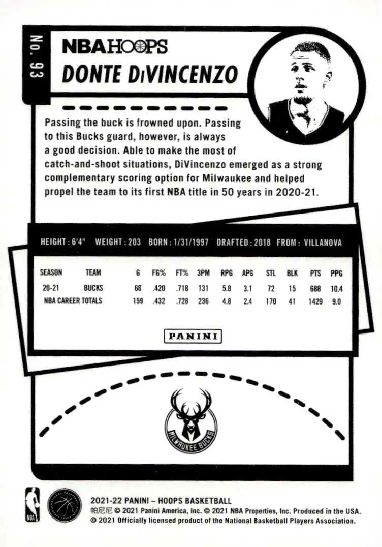 2021-22 NBA Hoops #93 Donte DiVincenzo (back)