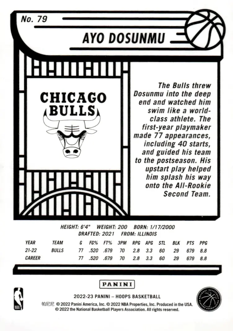2022-23 NBA Hoops #79 Ayo Dosunmu (back)
