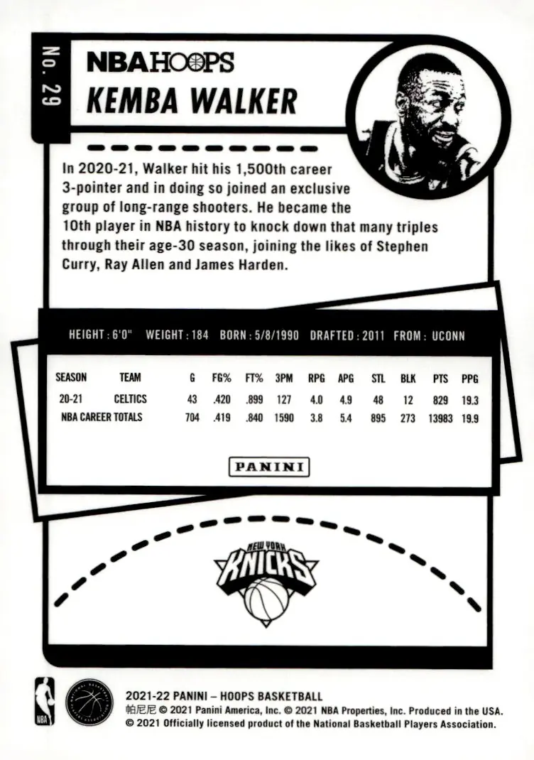 2021-22 NBA Hoops #29 Kemba Walker – Winter (back)