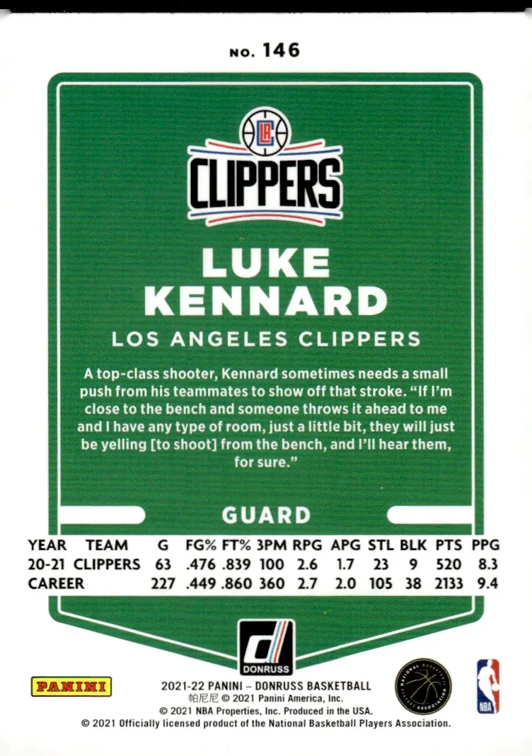 2021-22 Donruss #146 Luke Kennard (back)