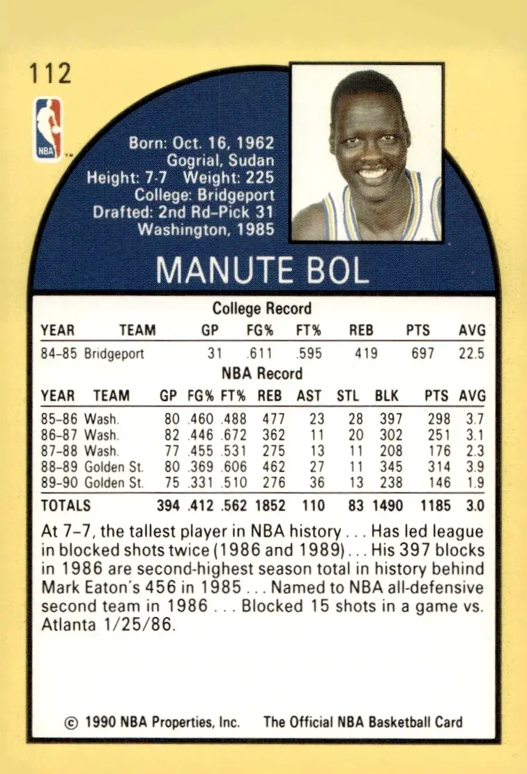 1990-91 NBA Hoops #112 Manute Bol (back)