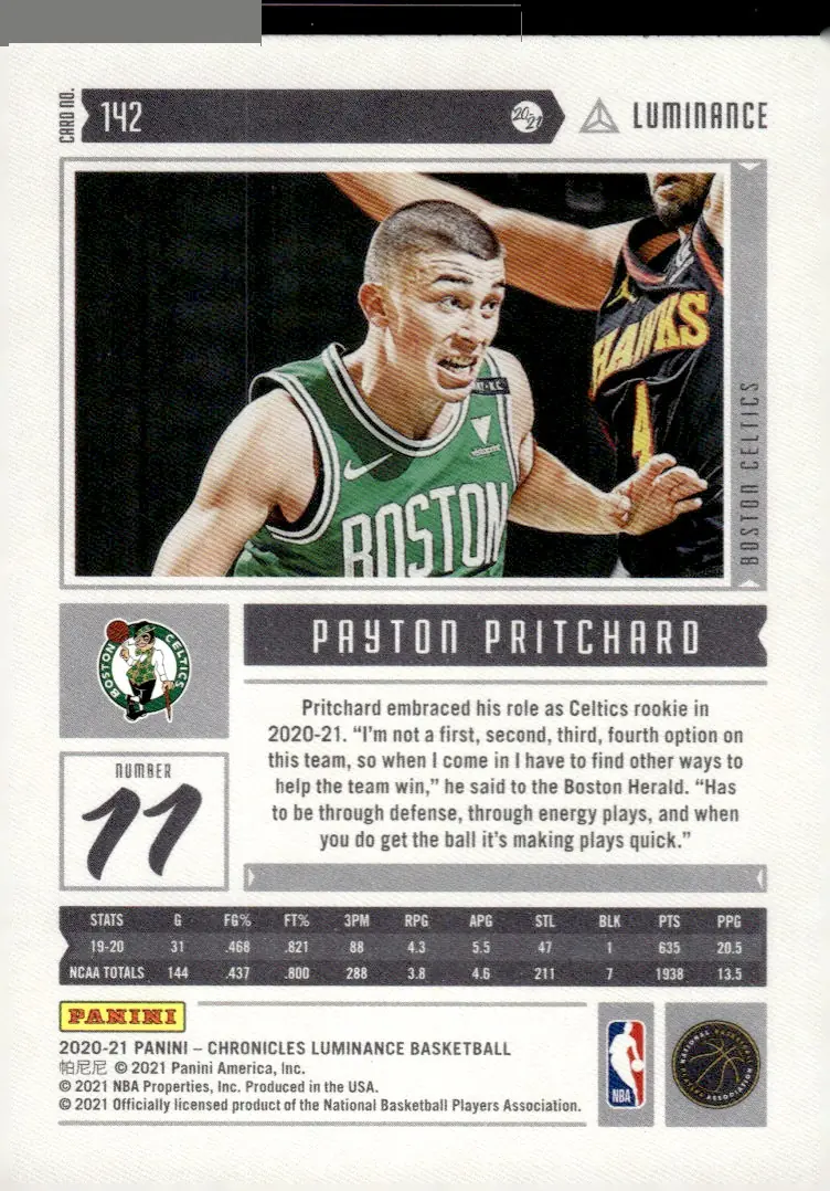 2020-21 Panini Chronicles Basketball #142 Payton Pritchard (back)