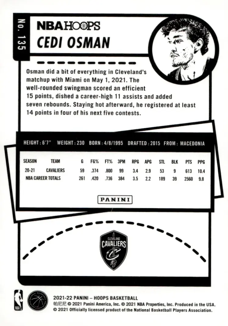 2021-22 NBA Hoops #135 Cedi Osman (back)
