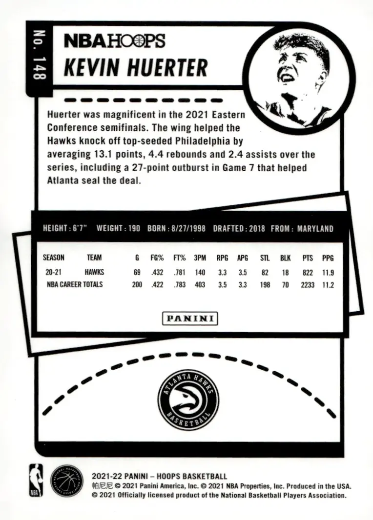 2021-22 NBA Hoops #148 Kevin Huerter (back)