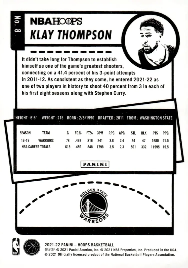 2021-22 NBA Hoops #8 Klay Thompson (back)