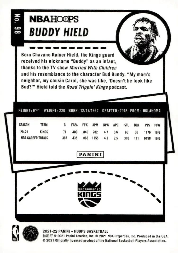 2021-22 NBA Hoops #98 Buddy Hield (back)