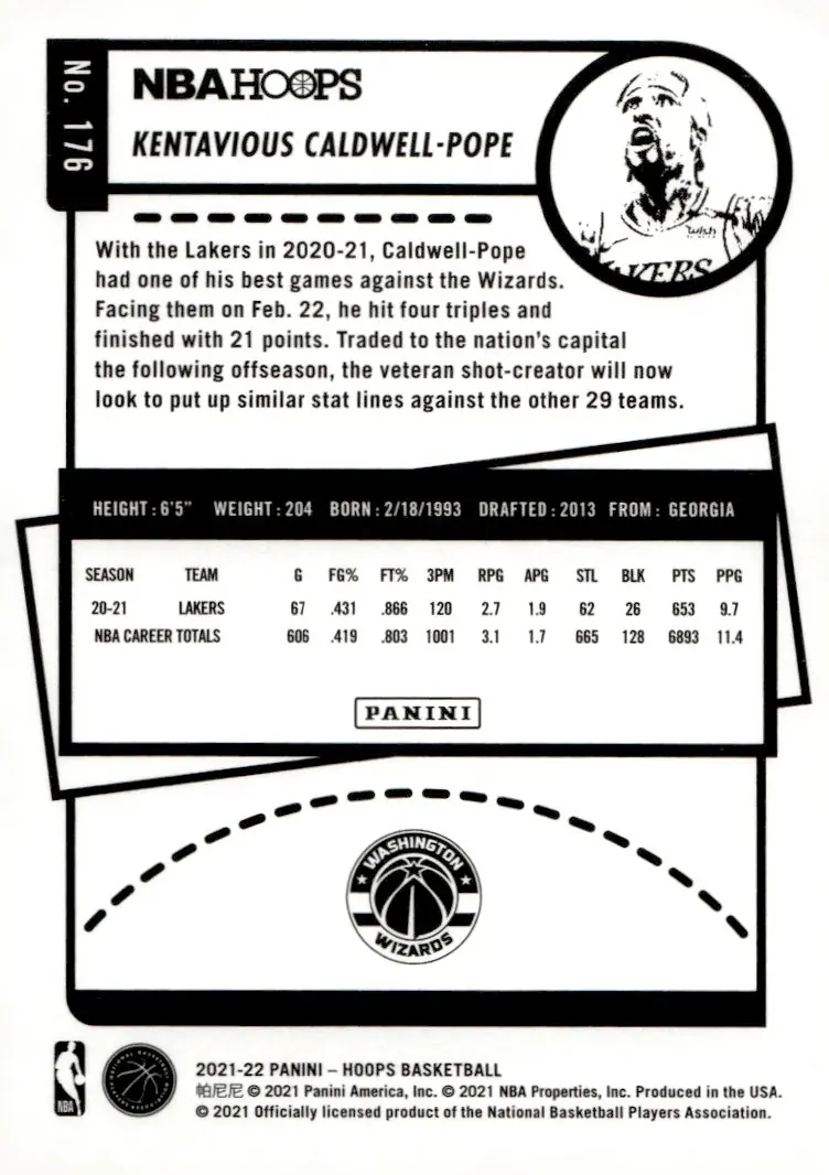 2021-22 NBA Hoops #176 Kentavious Caldwell-Pope (back)