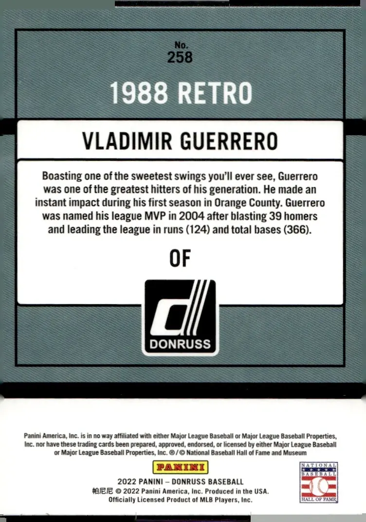 2022 Donruss #258 Vladimir Guerrero (back)