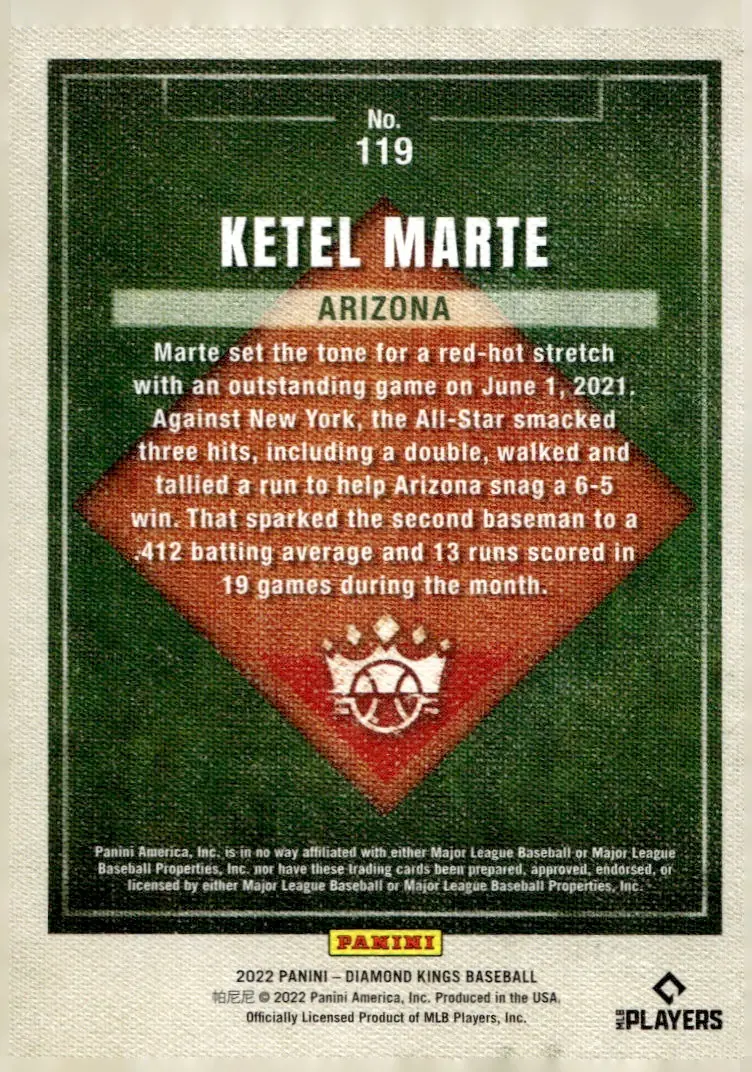 2022 Diamond Kings #119 Ketel Marte – Artist's Proof (back)