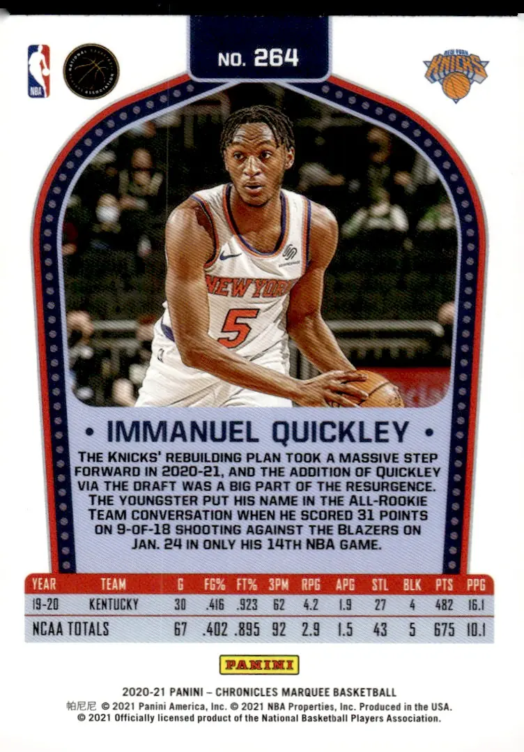 2020-21 Chronicles #264 Immanuel Quickley (back)